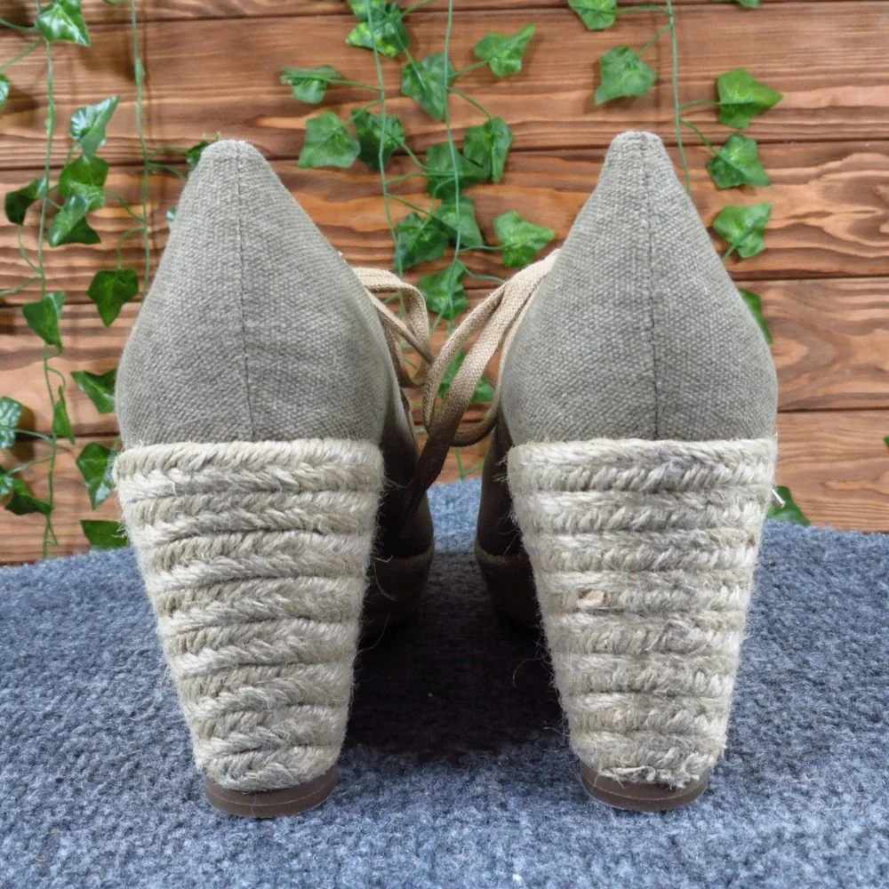 a.n.a 023-6071 Women‎ Espadrille Wedge Size 6M Summer Casual Olive Green Canvas